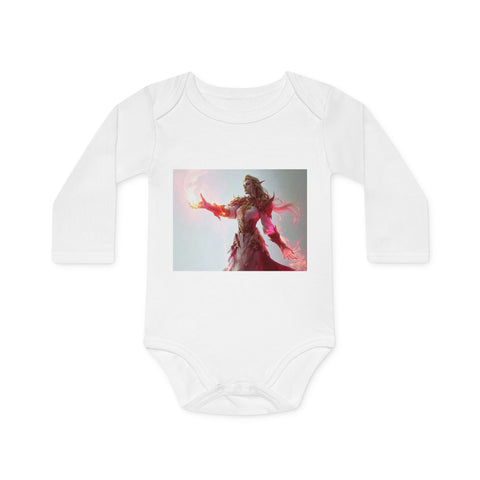 Crimson Elemental Majesty - Baby Long-Sleeve Organic Bodysuit - Globera