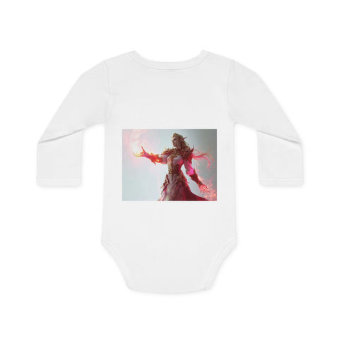 Crimson Elemental Majesty - Baby Long-Sleeve Organic Bodysuit - Globera