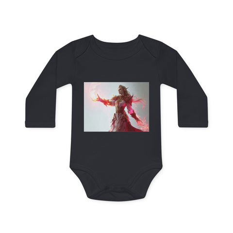 Crimson Elemental Majesty - Baby Long-Sleeve Organic Bodysuit - Globera