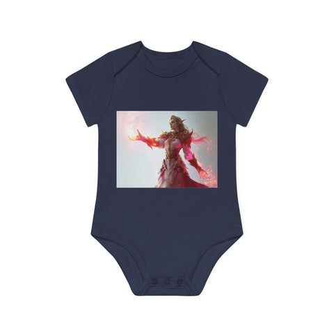 Crimson Elemental Majesty - Baby Organic Short Sleeve Bodysuit - Globera