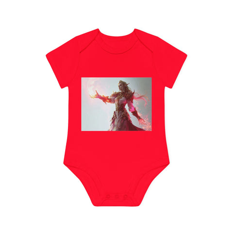 Crimson Elemental Majesty - Baby Organic Short Sleeve Bodysuit - Globera