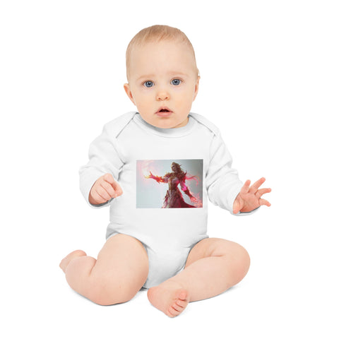 Crimson Elemental Majesty - Baby Long-Sleeve Organic Bodysuit - Globera